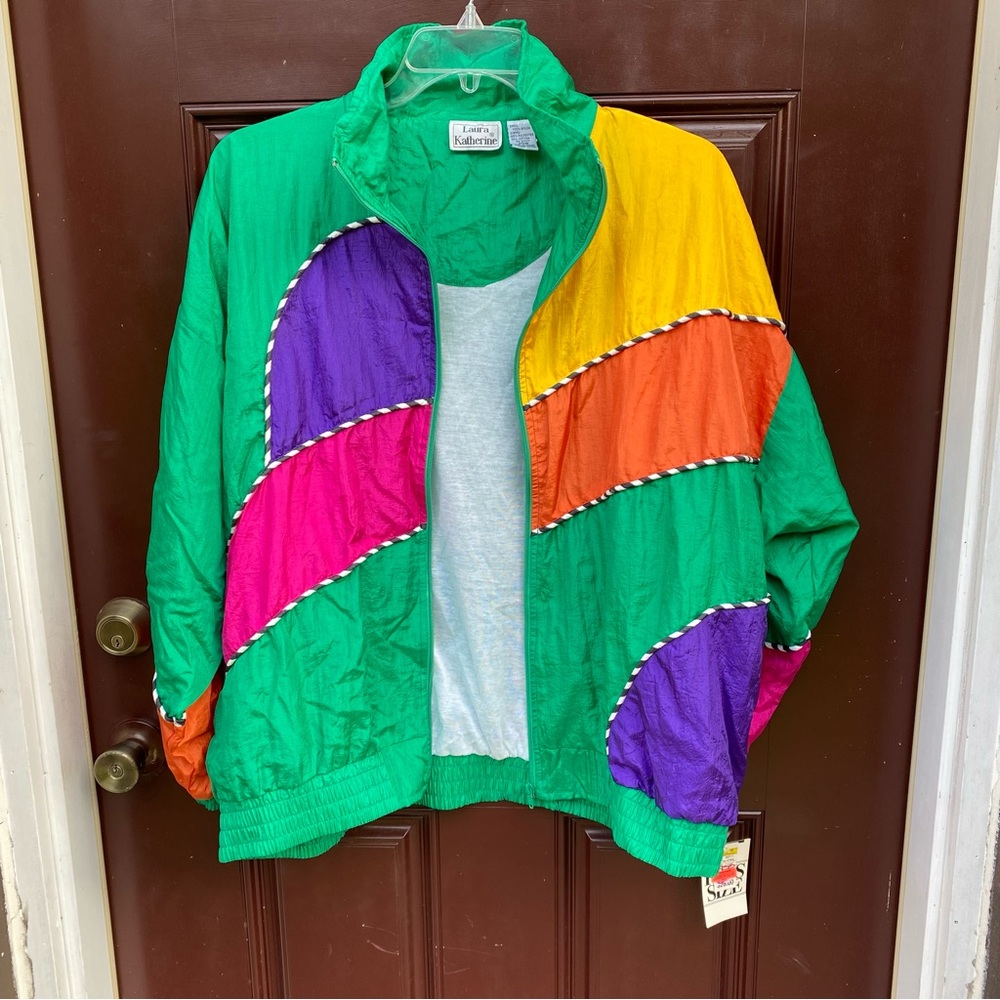 NWT XL Retro Jacket 70s 80s 90s green pink yellow